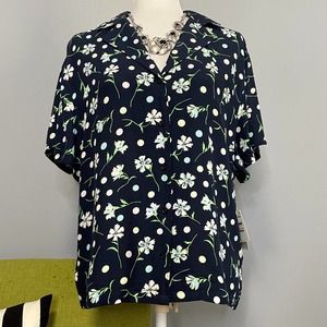 BP Blue Floral Dot Oversized Retro 90s Button Down Shirt NEW Small